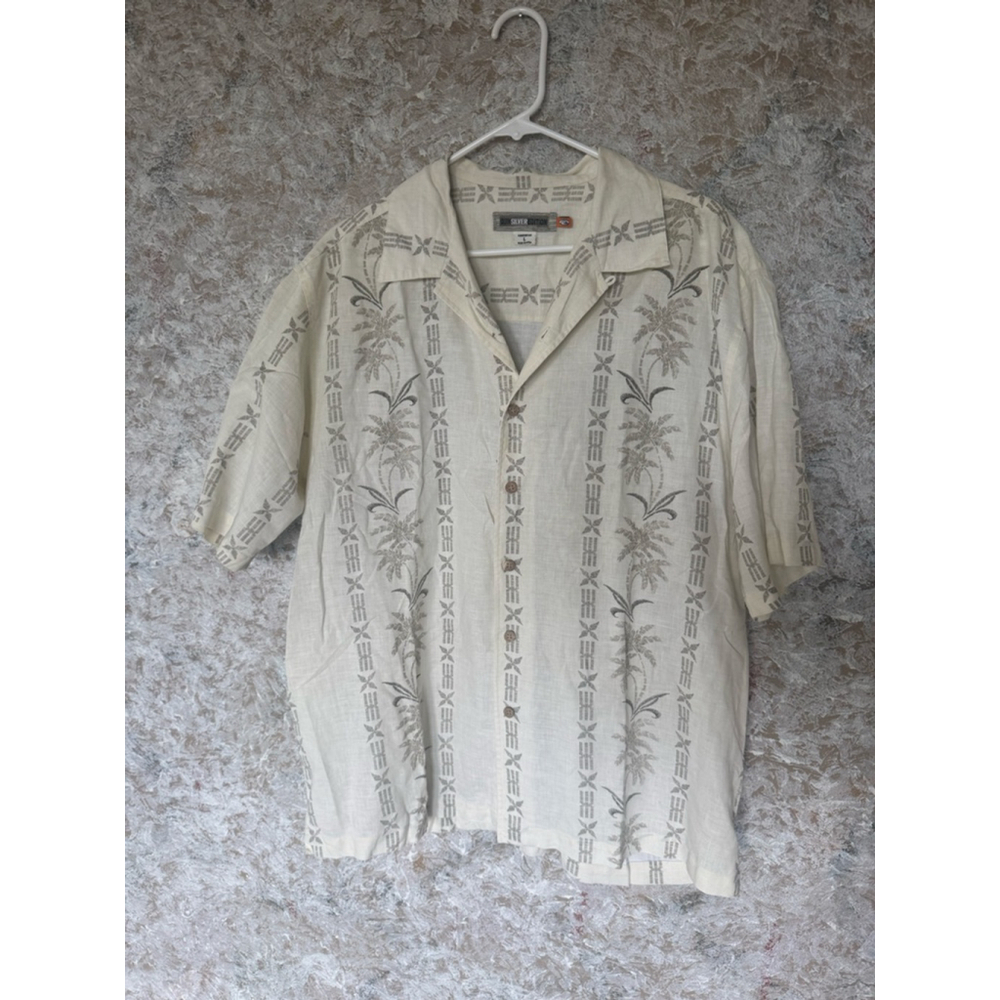 Quiksilver Mens Beige Palm Tree Button Down Shirt Large